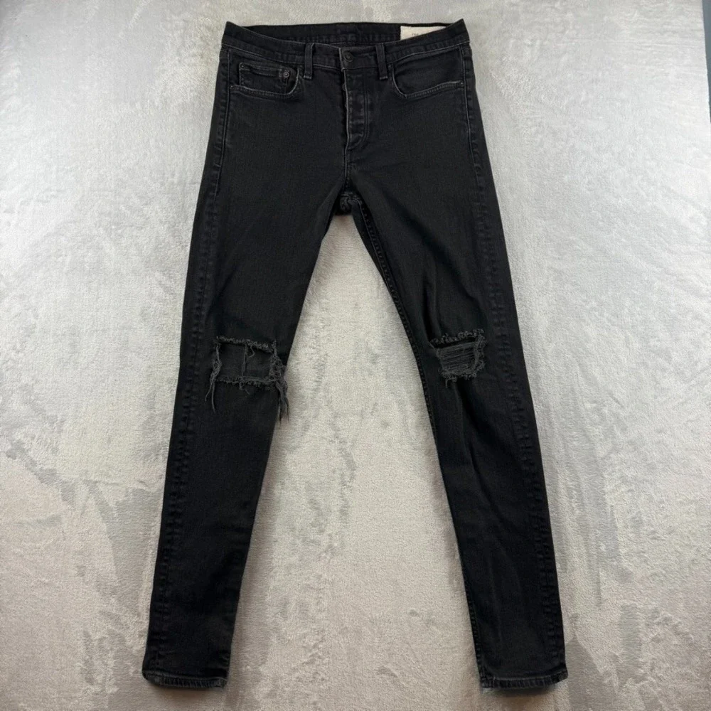Rag & Bone Jeans Mens 32 Black Fit 1 Extra Slim Distressed Denim